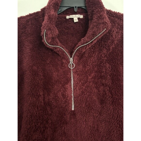 Express Quarter Zip Pullover Sweater Womens Medium Sherpa Fleece Maroon Fluffy - Picture 3 of 6
